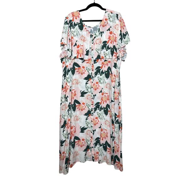 Downeast Floral Hawaiian Flowy Loose Dress Pockets Lightweight Button Size 1X - Picture 1 of 7
